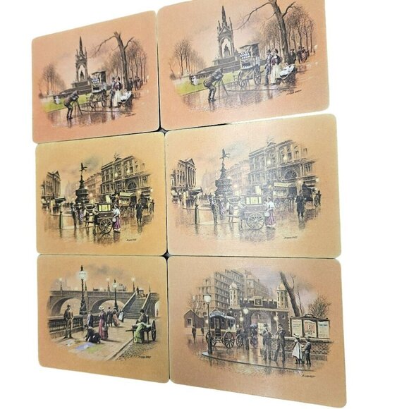 Set Of 6 Vintage‎ Street Scene Coasters By Seerey Lester Signed Rectangle Retro - Picture 1 of 16
